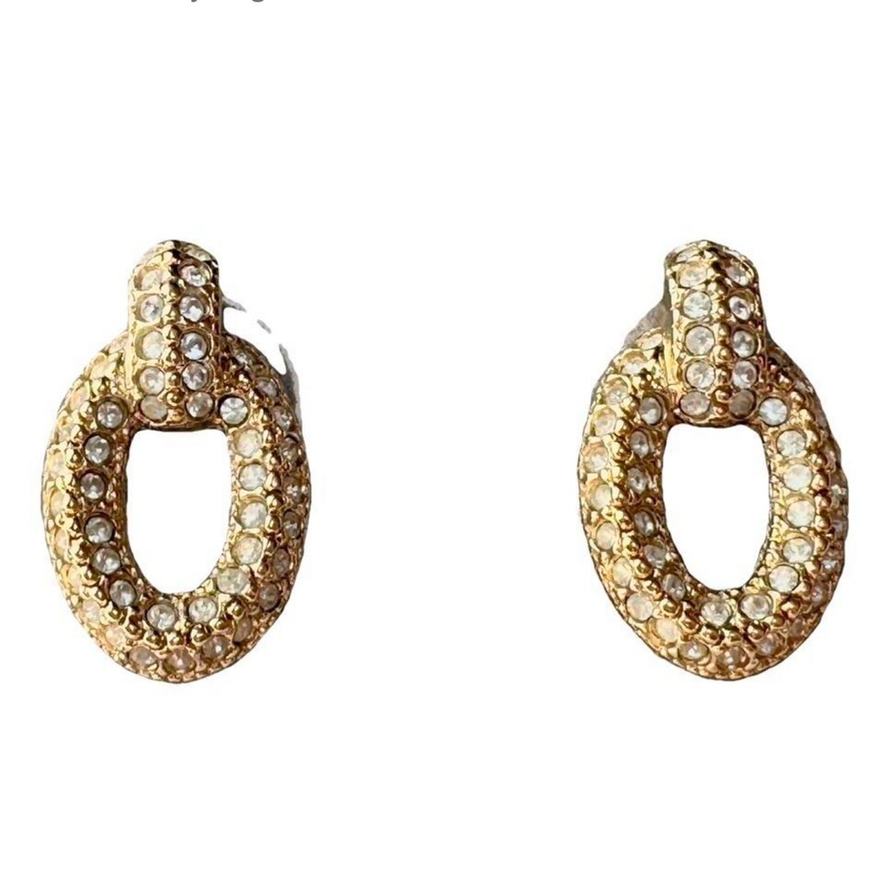 VINTAGE CHRISTIAN DIOR Signed Crystal Posts Oval Earrings 70's RARE - Picture 5 of 14